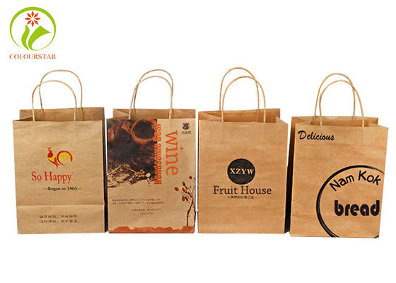 Disposable SGS CMYK Food Kraft Paper Bags 250gsm For Bakery Packaging